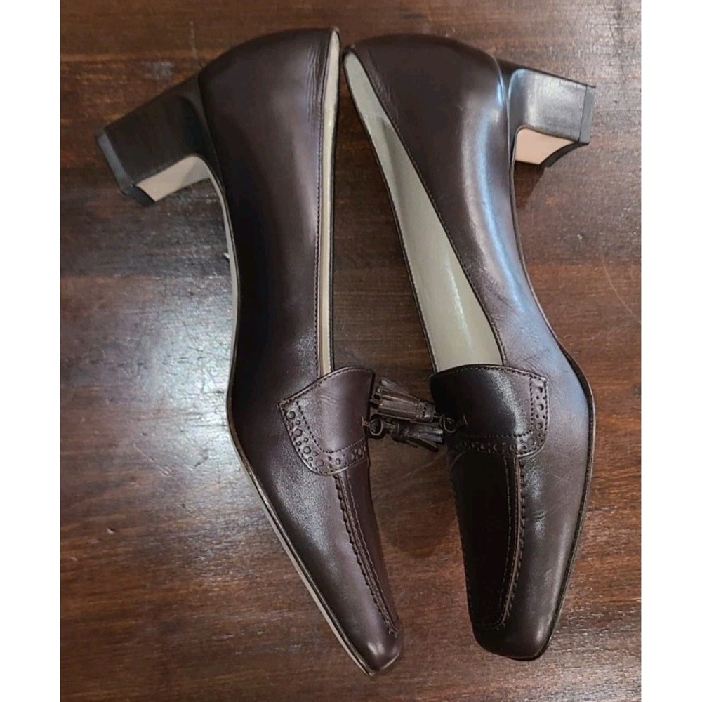 Talbots Made in Italy Brown Leather Tassel Loafer Women's 8N Square Toe - Picture 5 of 7